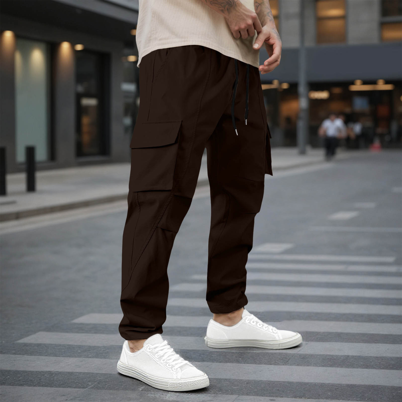 thumbnail image 2 of Pantalones de trabajo para hombre - Cordón con múltiples bolsillos, corte recto informal, poliéster - Resistentes, tallas S-XXL, cintura 74-93 cm, largo 104-110 cm, 2 of 5